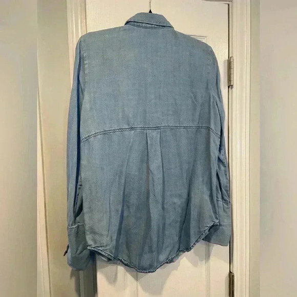 Who What Wear Lyocell Denim Long Sleeve Button Down Large Cuffs Pocket Size M - Picture 4 of 11
